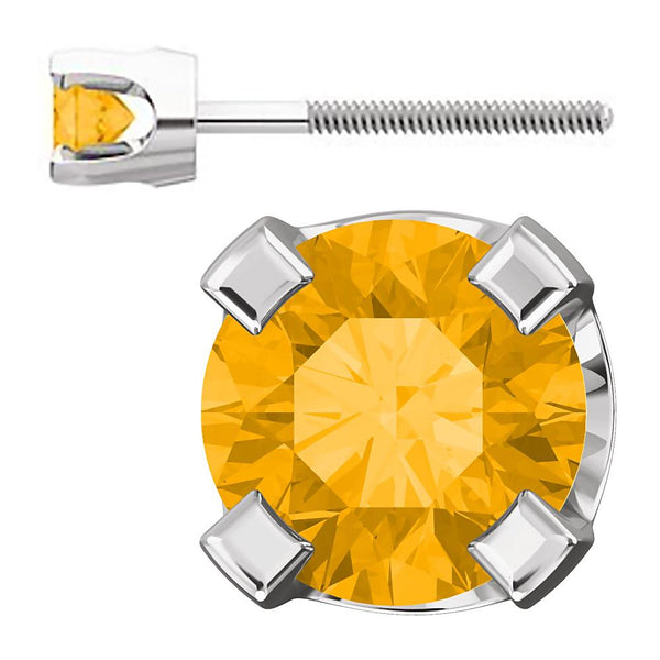 3mm, 0.2cts Genuine Natural Citrine 4-Prong Screw Back Stud Earrings 14K White Gold - 1000Jewels.com