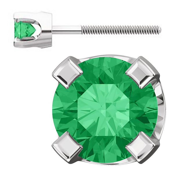 3mm, 0.2cts Trustmark Created Emerald 4-Prong Screw Back Stud Earrings 14K White Gold - 1000Jewels.com