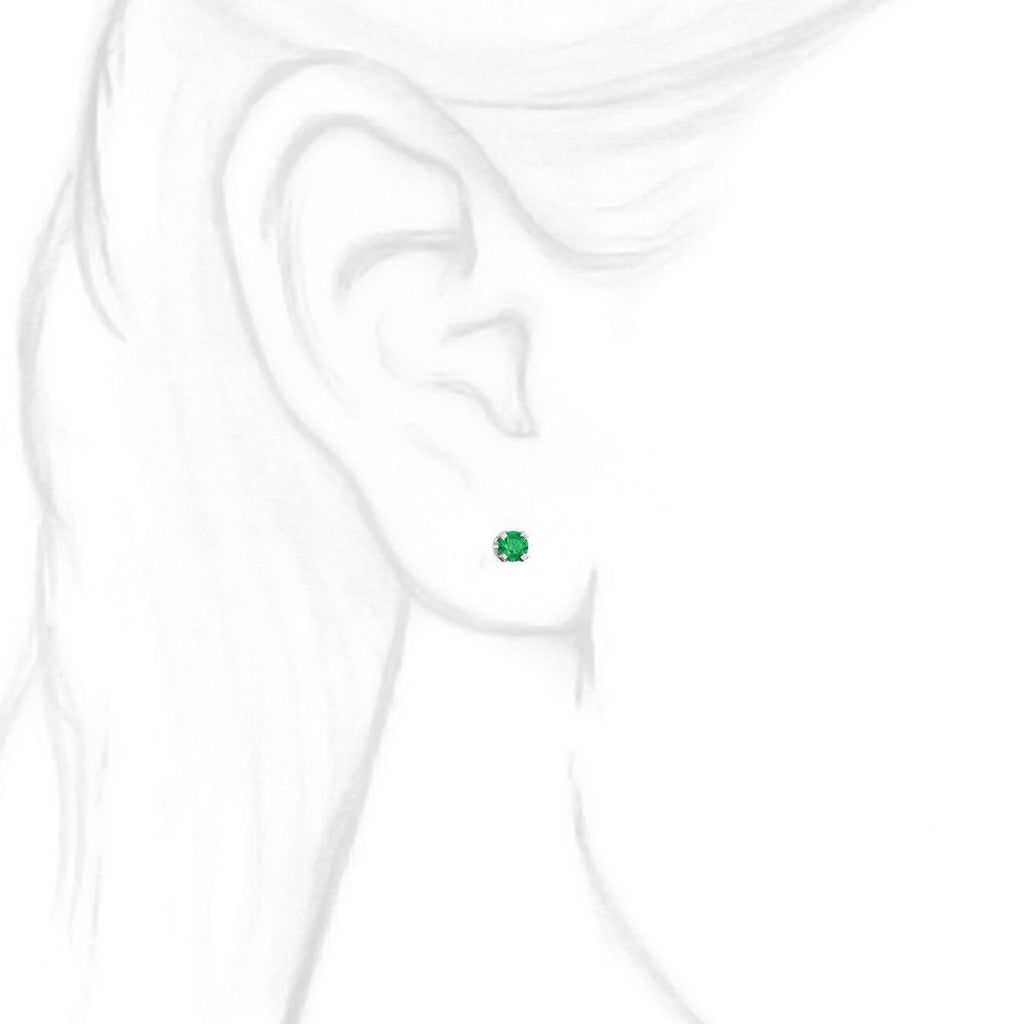 3mm, 0.2cts Trustmark Created Emerald 4-Prong Screw Back Stud Earrings 14K White Gold - 1000Jewels.com