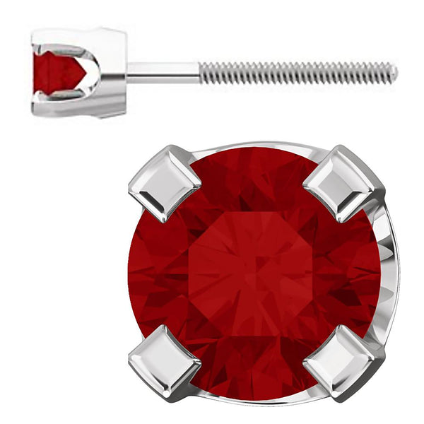 3mm, 0.2cts Genuine Natural Garnet 4-Prong Screw Back Stud Earrings 14K White Gold - 1000Jewels.com