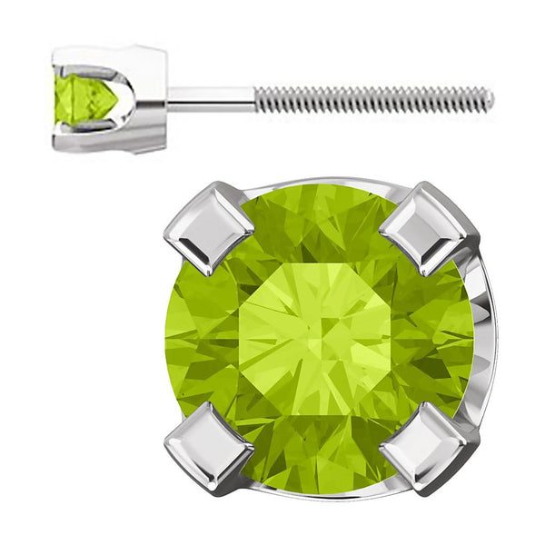 3mm, 0.2cts Natural Peridot 4-Prong Screw Back Stud Earrings 14K White Gold - 1000Jewels.com