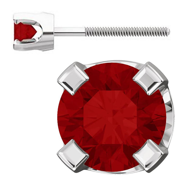 3mm, 0.2cts Simulated Red Ruby 4-Prong Screw Back Stud Earrings 14K White Gold - 1000Jewels.com