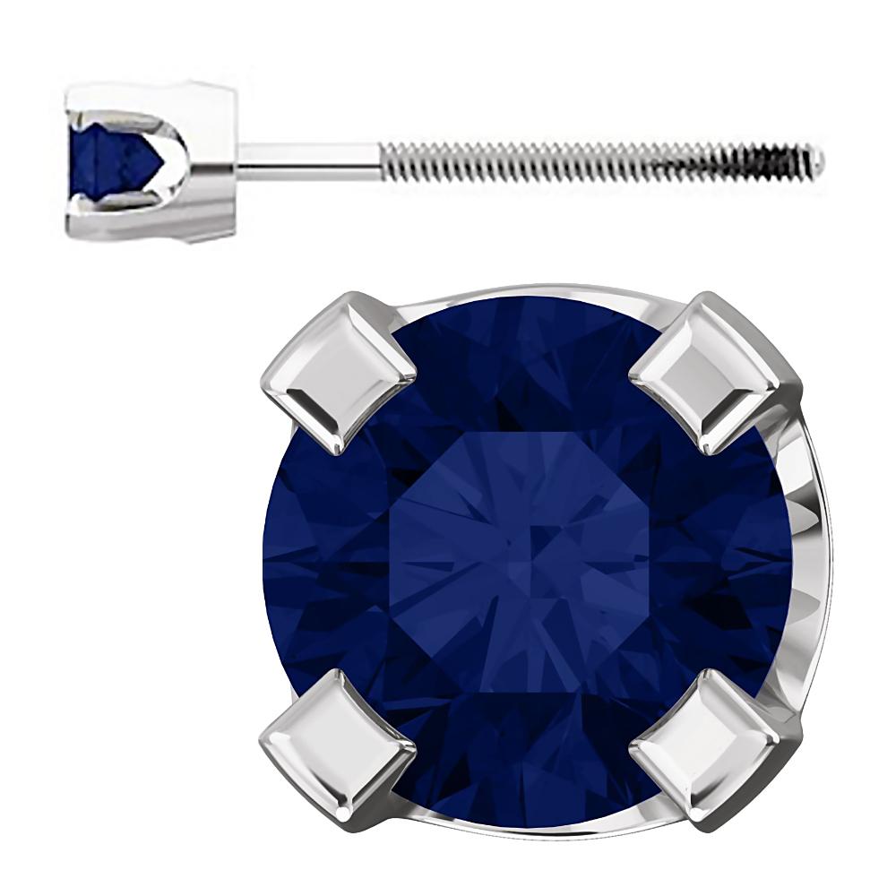 3mm, 0.2cts Trustmark Created Sapphire 4-Prong Screw Back Stud Earrings 14K White Gold - 1000Jewels.com