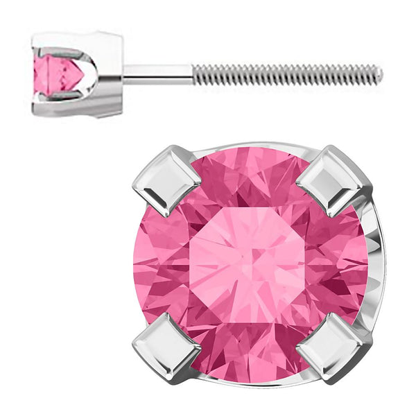 3mm, 0.2cts Genuine Natural Tourmaline 4-Prong Screw Back Stud Earrings 14K White Gold - 1000Jewels.com