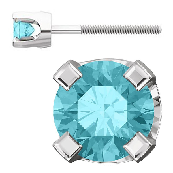 3mm, 0.2cts Simulated Blue Zircon 4-Prong Screw Back Stud Earrings 14K White Gold - 1000Jewels.com