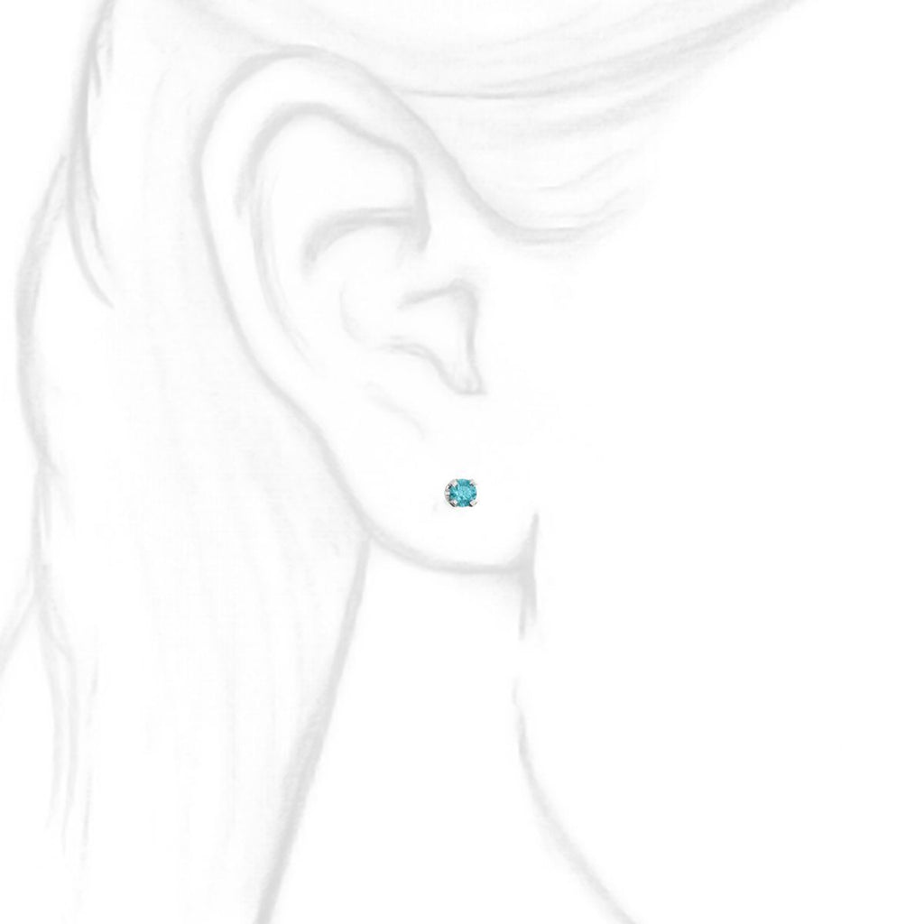 3mm, 0.2cts Simulated Blue Zircon 4-Prong Screw Back Stud Earrings 14K White Gold - 1000Jewels.com