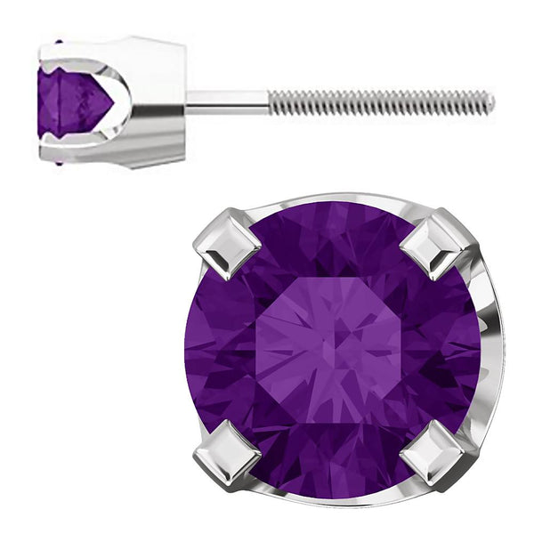 4mm, 0.5cts Genuine Natural Amethyst 4-Prong Screw Back Stud Earrings 14K White Gold - 1000Jewels.com