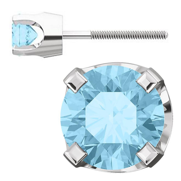 4mm, 0.5cts Genuine Natural Aquamarine 4-Prong Screw Back Stud Earrings 14K White Gold - 1000Jewels.com
