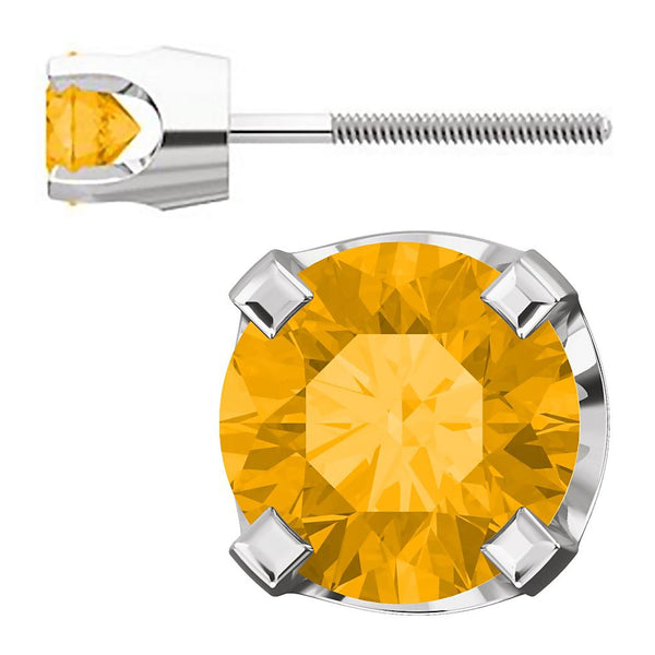 4mm, 0.5cts Genuine Natural Citrine 4-Prong Screw Back Stud Earrings 14K White Gold - 1000Jewels.com