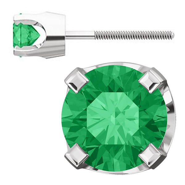4mm, 0.5cts Chatham Created Emerald 4-Prong Screw Back Stud Earrings 14K White Gold - 1000Jewels.com