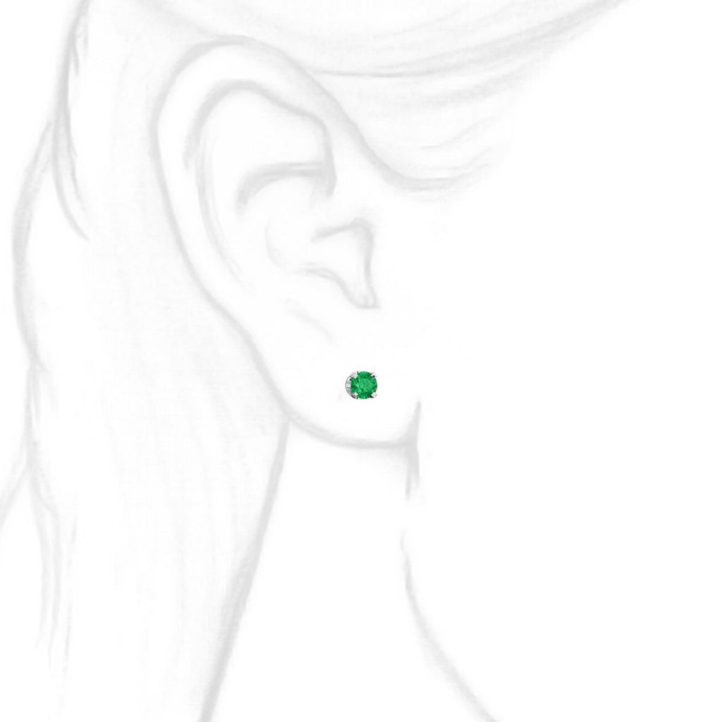 4mm, 0.5cts Simulated Emerald 4-Prong Screw Back Stud Earrings 14K White Gold - 1000Jewels.com