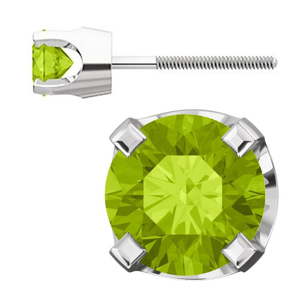 4mm, 0.5cts Natural Peridot 4-Prong Screw Back Stud Earrings 14K White Gold - 1000Jewels.com