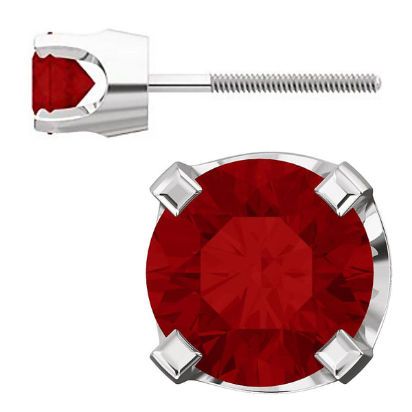 4mm, 0.5cts Trustmark Created Red Ruby 4-Prong Screw Back Stud Earrings 14K White Gold - 1000Jewels.com
