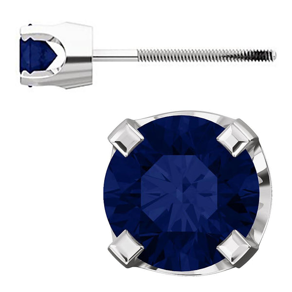 4mm, 0.5cts Simulated Sapphire 4-Prong Screw Back Stud Earrings 14K White Gold - 1000Jewels.com