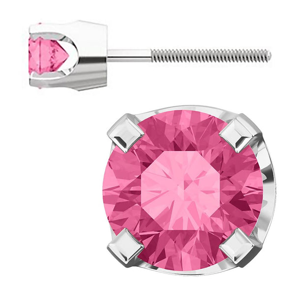 4mm, 0.5cts Simulated Tourmaline 4-Prong Screw Back Stud Earrings 14K White Gold - 1000Jewels.com