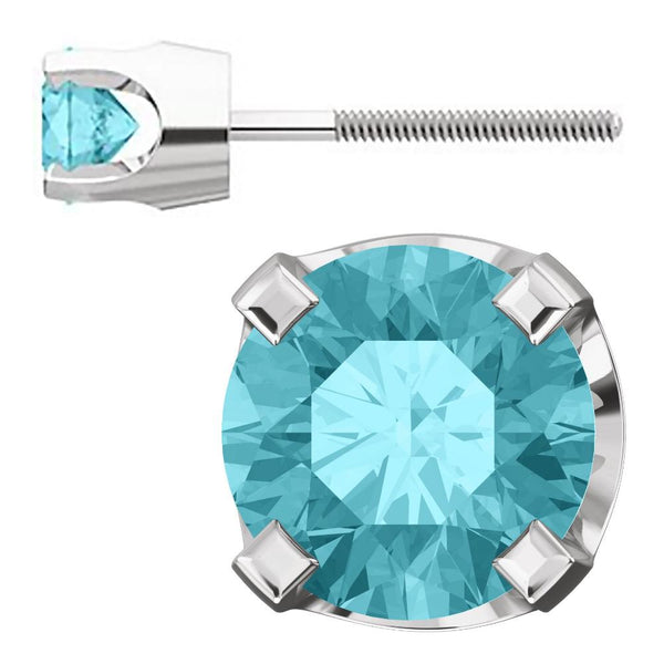 4mm, 0.5cts Genuine Natural Blue Zircon 4-Prong Screw Back Stud Earrings 14K White Gold - 1000Jewels.com