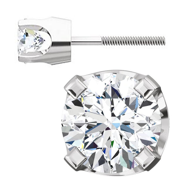 4mm, 0.5cts Ice on Fire CZ 4-Prong Screw Back Stud Earrings 14K White Gold - 1000Jewels.com