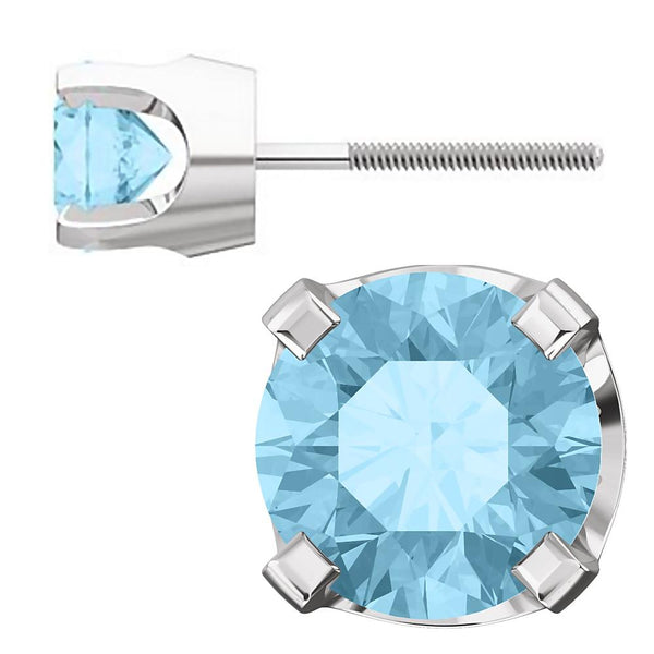 5mm, 1.0cts Genuine Natural Aquamarine 4-Prong Screw Back Stud Earrings 14K White Gold - 1000Jewels.com