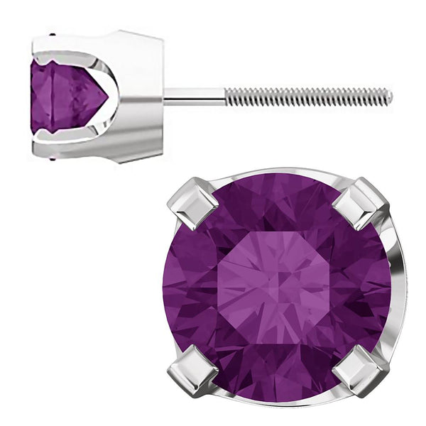 5mm, 1.0cts Trustmark Created Alexandrite Screw Back Earrings 14K White Gold - 1000Jewels.com