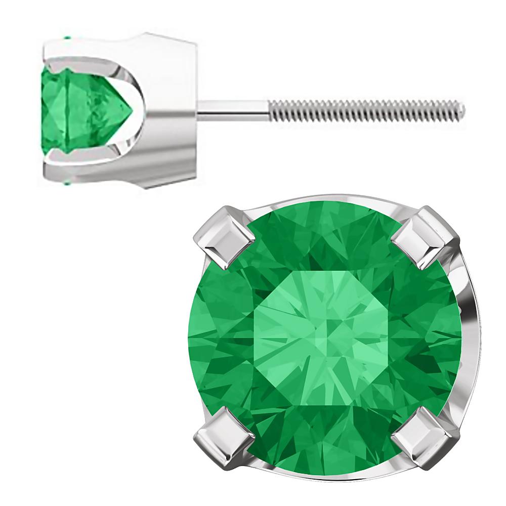 5mm, 1.0cts Chatham Created Emerald 4-Prong Screw Back Stud Earrings 14K White Gold - 1000Jewels.com