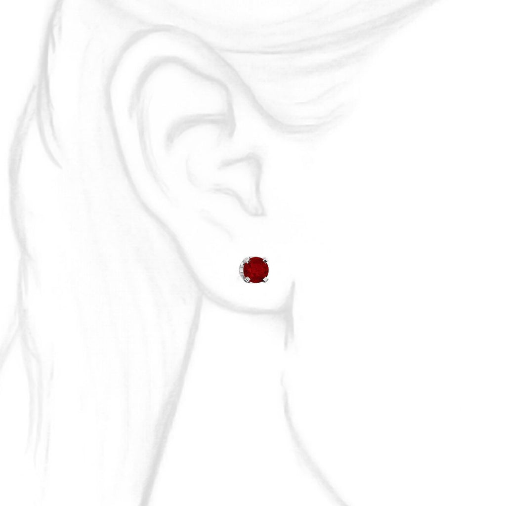 5mm, 1.0cts Genuine Natural Garnet 4-Prong Screw Back Stud Earrings 14K White Gold - 1000Jewels.com
