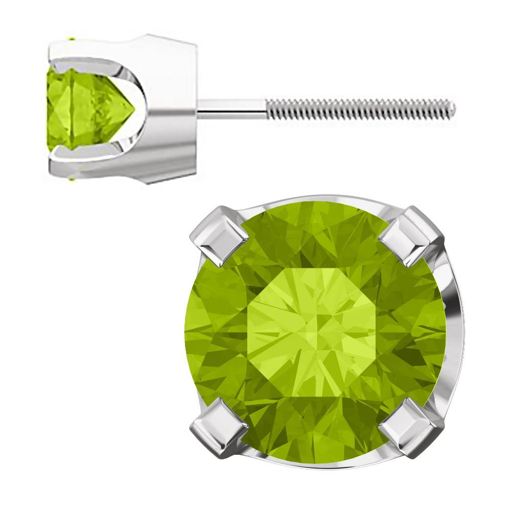 5mm, 1.0cts Natural Peridot 4-Prong Screw Back Stud Earrings 14K White Gold - 1000Jewels.com