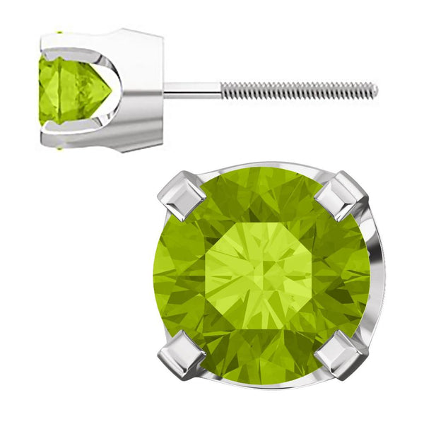 5mm, 1.0cts Natural Peridot 4-Prong Screw Back Stud Earrings 14K White Gold - 1000Jewels.com