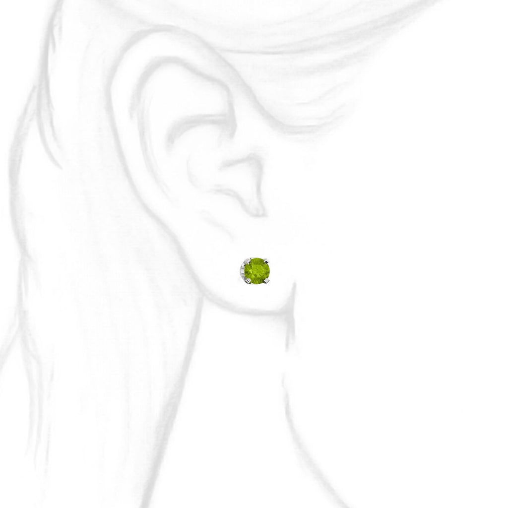 5mm, 1.0cts Natural Peridot 4-Prong Screw Back Stud Earrings 14K White Gold - 1000Jewels.com