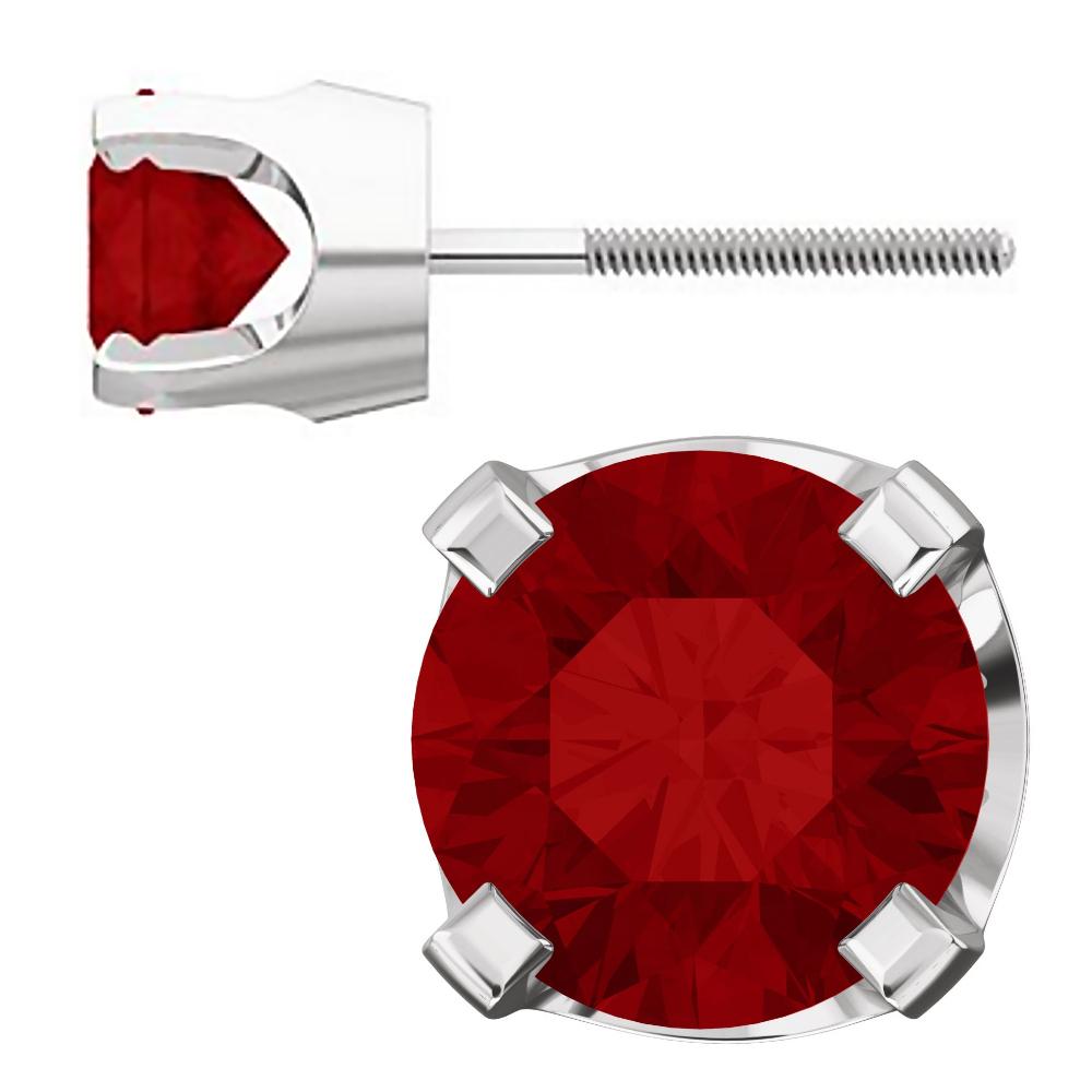 5mm, 1.0cts Trustmark Created Red Ruby 4-Prong Screw Back Stud Earrings 14K White Gold - 1000Jewels.com