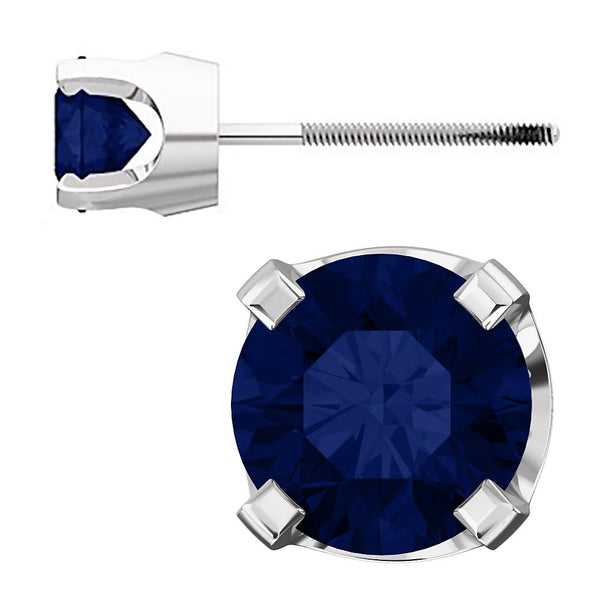 5mm, 1.0cts Trustmark Created Sapphire 4-Prong Screw Back Stud Earrings 14K White Gold - 1000Jewels.com