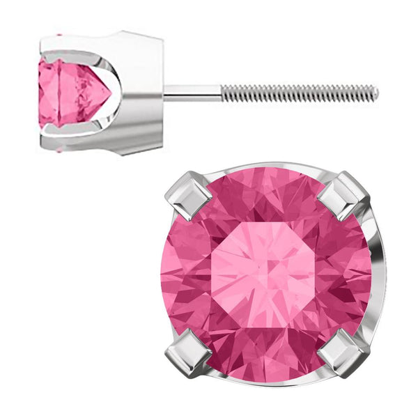 5mm, 1.0cts Genuine Natural Tourmaline 4-Prong Screw Back Stud Earrings 14K White Gold - 1000Jewels.com