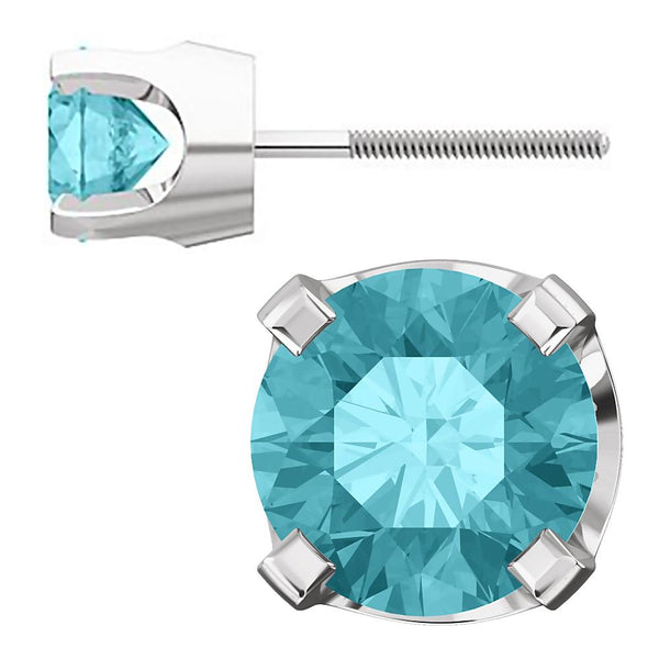 5mm, 1.0cts Genuine Natural Blue Zircon 4-Prong Screw Back Stud Earrings 14K White Gold - 1000Jewels.com