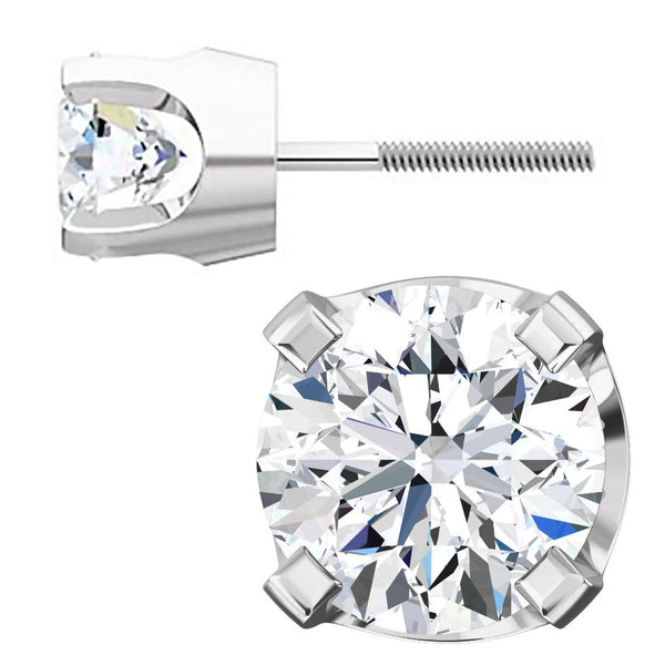 5mm, 1.0cts Ice on Fire CZ 4-Prong Screw Back Stud Earrings 14K White Gold - 1000Jewels.com
