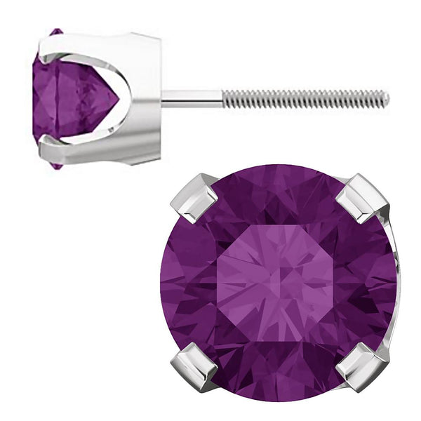 6mm, 1.5cts Trustmark Created Alexandrite Screw Back Earrings 14K White Gold - 1000Jewels.com