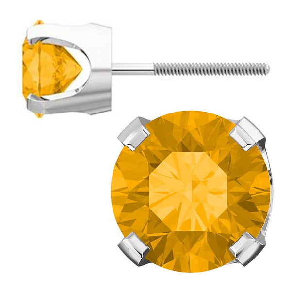 6mm, 1.5cts Genuine Natural Citrine 4-Prong Screw Back Stud Earrings 14K White Gold - 1000Jewels.com