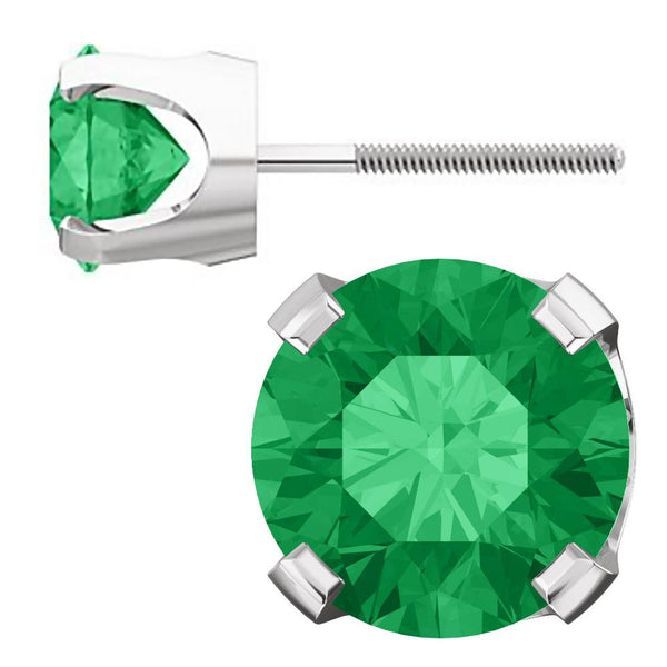 6mm, 1.5cts Trustmark Created Emerald 4-Prong Screw Back Stud Earrings 14K White Gold - 1000Jewels.com