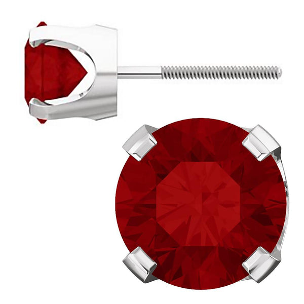 6mm, 1.5cts Simulated Red Ruby 4-Prong Screw Back Stud Earrings 14K White Gold - 1000Jewels.com
