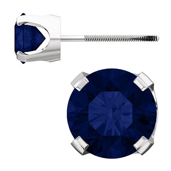 6mm, 1.5cts Trustmark Created Sapphire 4-Prong Screw Back Stud Earrings 14K White Gold - 1000Jewels.com