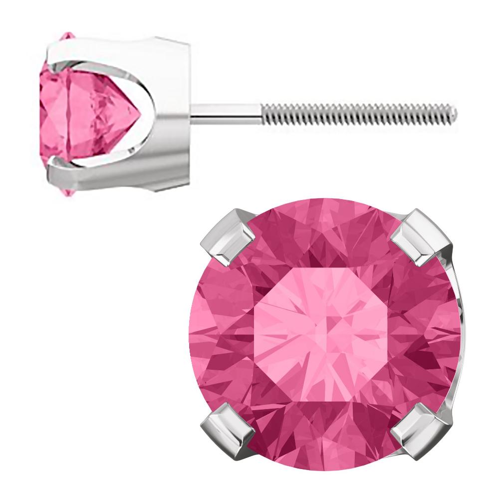 6mm, 1.5cts Genuine Natural Tourmaline 4-Prong Screw Back Stud Earrings 14K White Gold - 1000Jewels.com