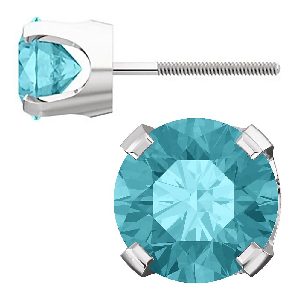 6mm, 1.5cts Simulated Blue Zircon 4-Prong Screw Back Stud Earrings 14K White Gold - 1000Jewels.com