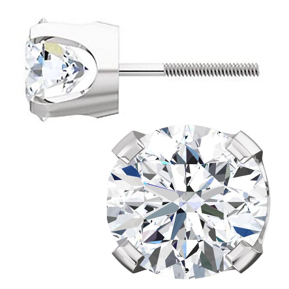 6mm, 1.5cts Ice on Fire CZ 4-Prong Screw Back Stud Earrings 14K White Gold - 1000Jewels.com