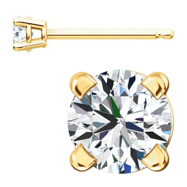 3mm, Brilliant Cut Ice on Fire Diamond CZ 14K Yellow Gold Cast Basket Stud Earrings