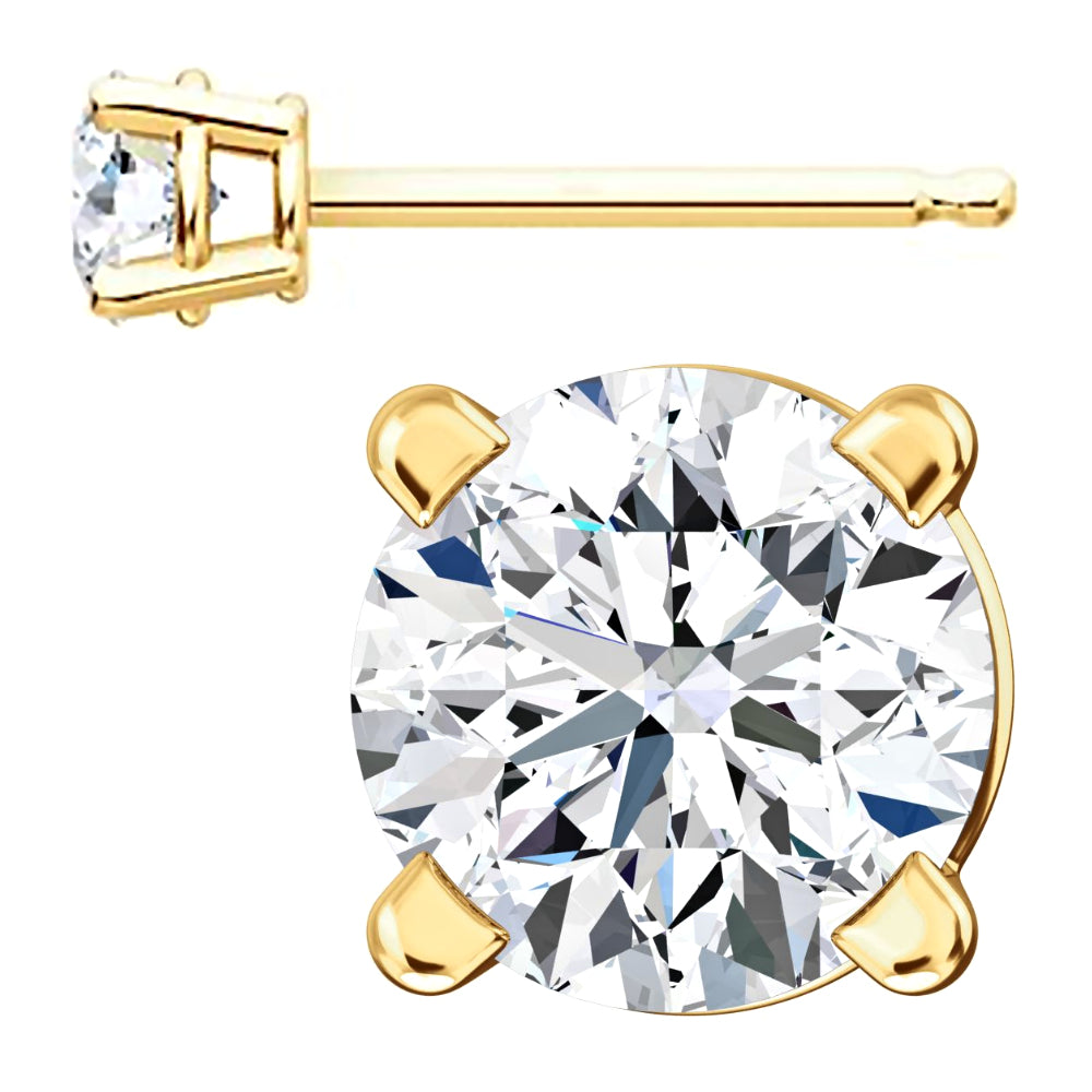 4mm, Brilliant Cut Ice on Fire Diamond CZ 14K Yellow Gold Cast Basket Stud Earrings