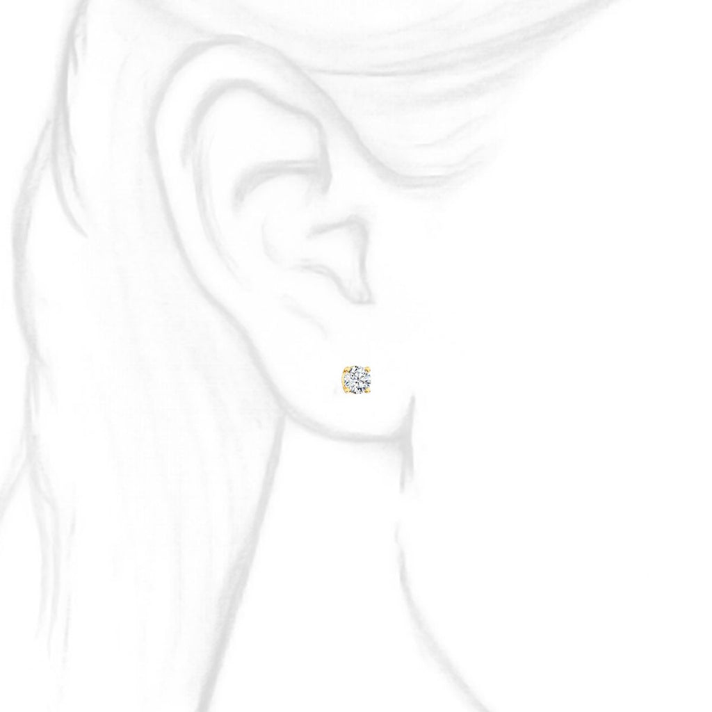 4mm, Brilliant Cut Ice on Fire Diamond CZ 14K Yellow Gold Cast Basket Stud Earrings