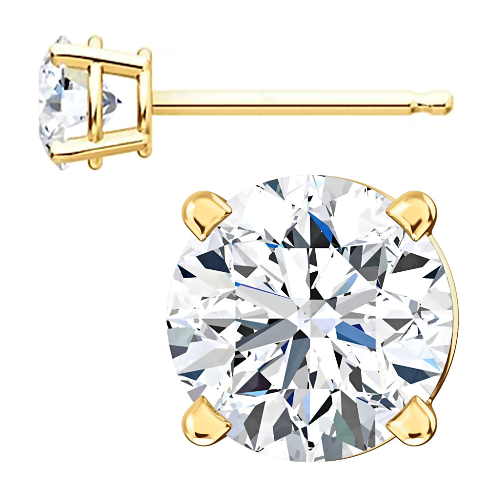 5mm, Brilliant Cut Ice on Fire Diamond CZ 14K Yellow Gold Cast Basket Stud Earrings