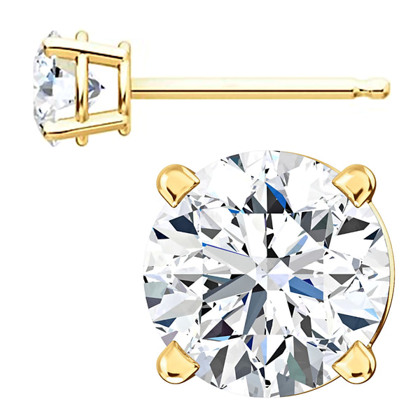 5mm, Brilliant Cut Ice on Fire Diamond CZ 14K Yellow Gold Cast Basket Stud Earrings