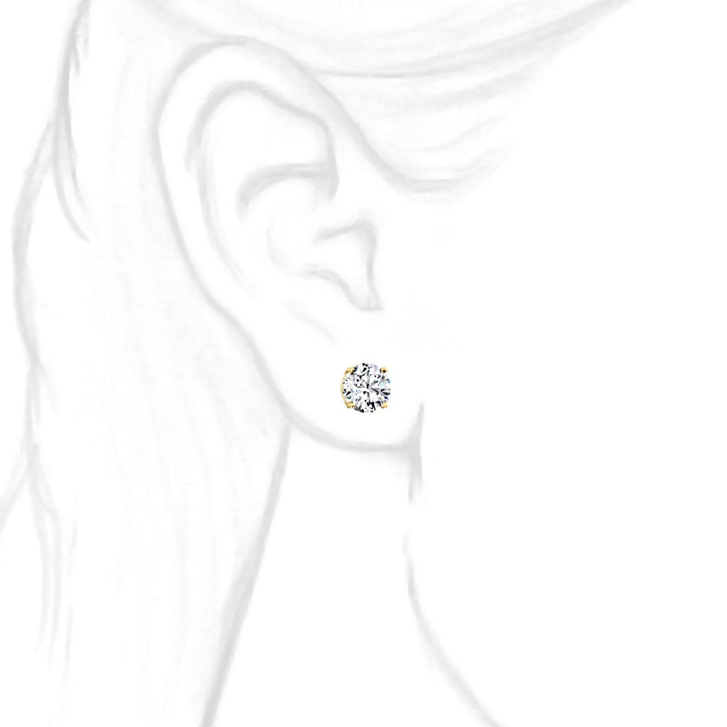 7mm, Brilliant Cut Ice on Fire Diamond CZ 14K Yellow Gold Cast Basket Stud Earrings