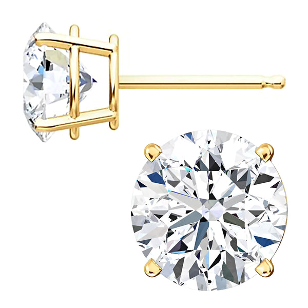 8mm, Brilliant Cut Ice on Fire Diamond CZ 14K Yellow Gold Cast Basket Stud Earrings