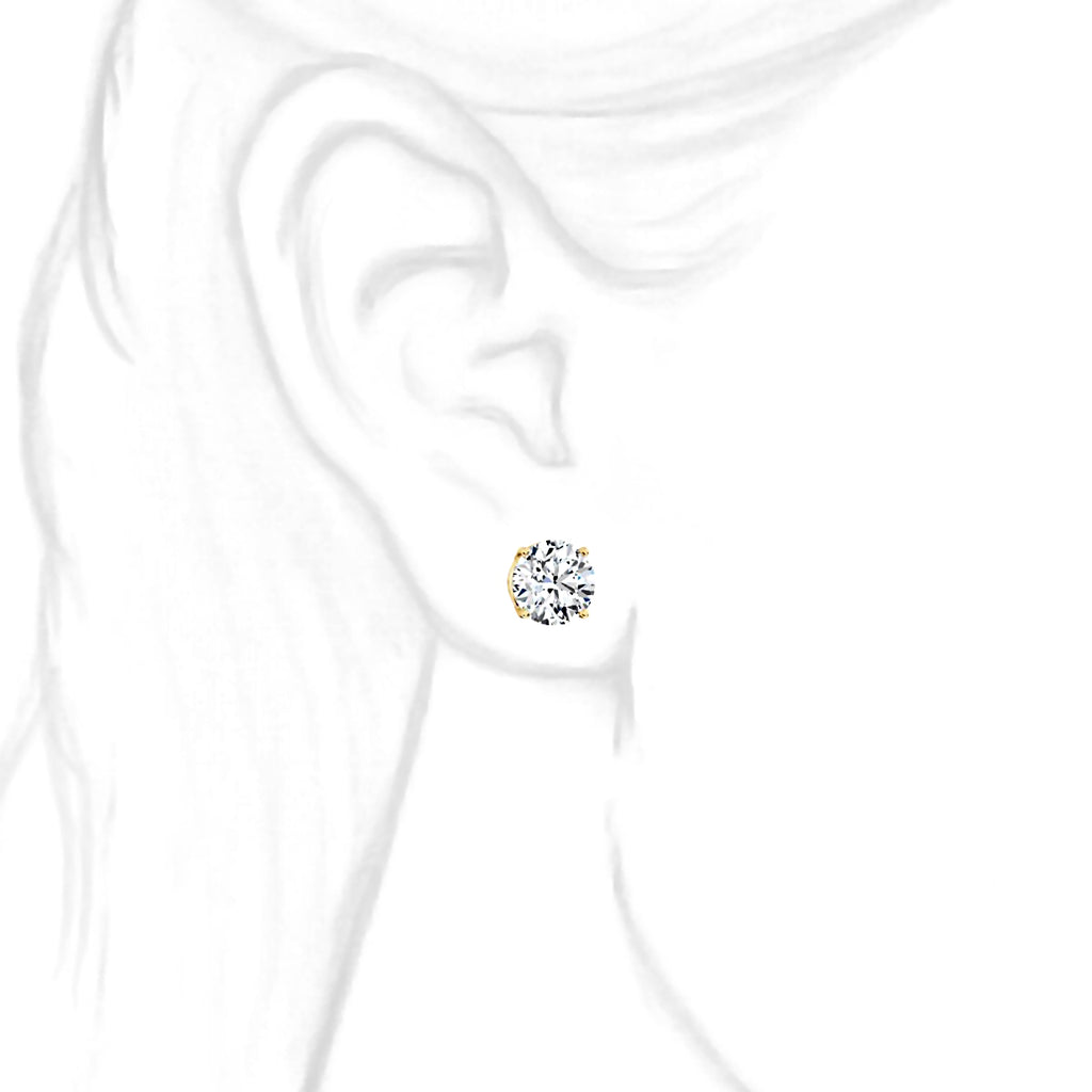 8mm, Brilliant Cut Ice on Fire Diamond CZ 14K Yellow Gold Cast Basket Stud Earrings