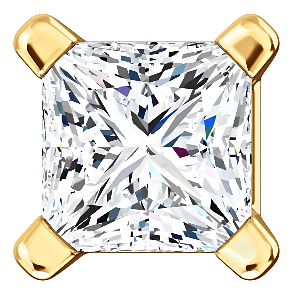 4mm, Princess Cut Ice on Fire Diamond CZ 14K Yellow Gold Cast Basket Stud Earrings